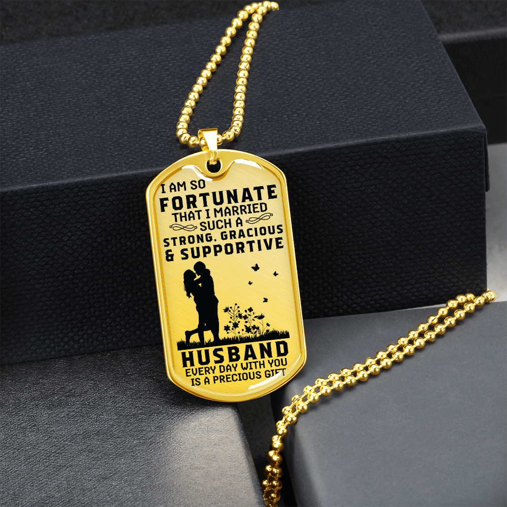 Strong Gracious & Supportive Husband (Graphic Dog Tag Ball chain necklace)