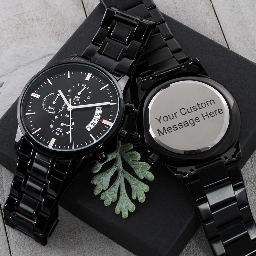 Customized Engraving  (Black Chronograph watch)