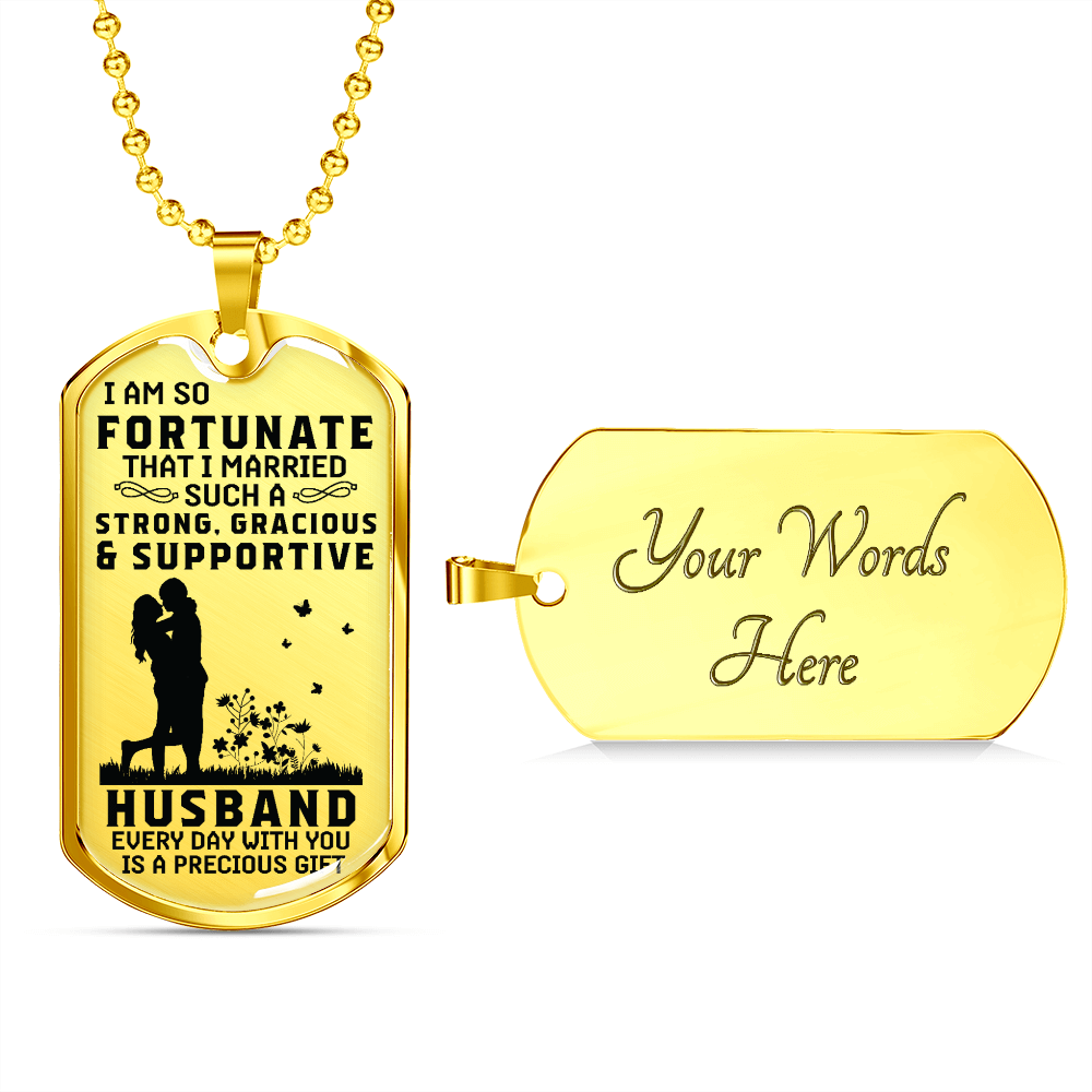 Strong Gracious & Supportive Husband (Graphic Dog Tag Ball chain necklace)