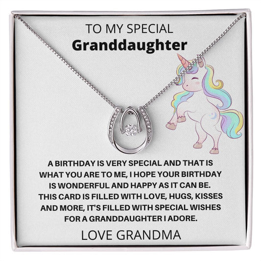 To My Special Granddaughter - Birthday Unicorn (Lucky In Love necklace)