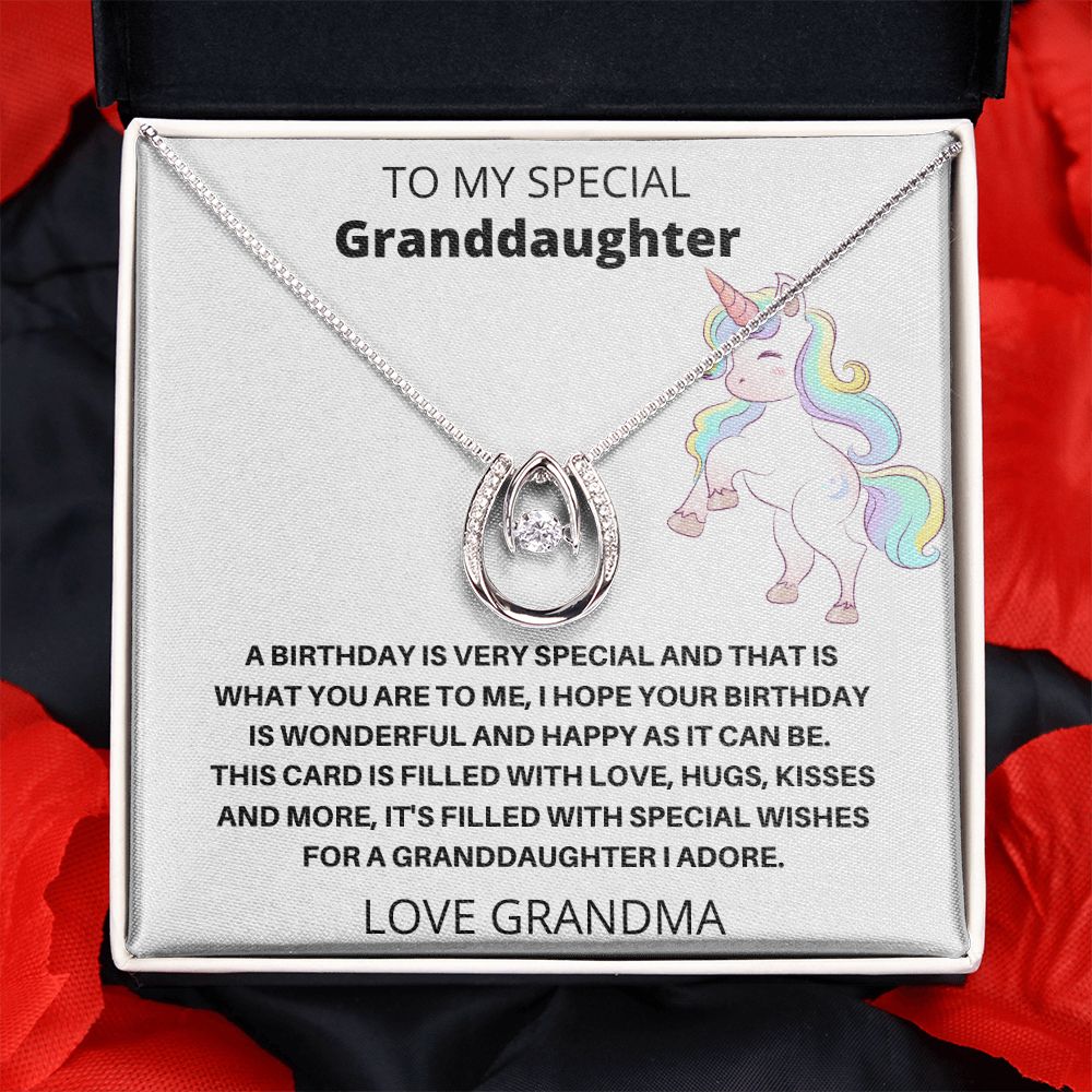 To My Special Granddaughter - Birthday Unicorn (Lucky In Love necklace)
