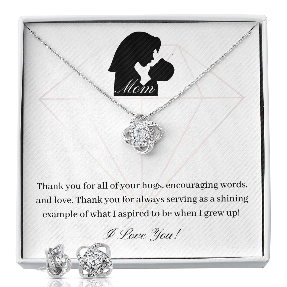 Mom. Thank you for all of your hugs. (Love Knot Earring and necklace set)