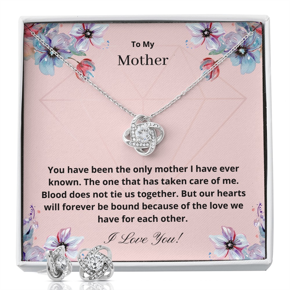 To My Mother. Because of the love we have for each other. I Love You! (Love Knot Earring and necklace set)