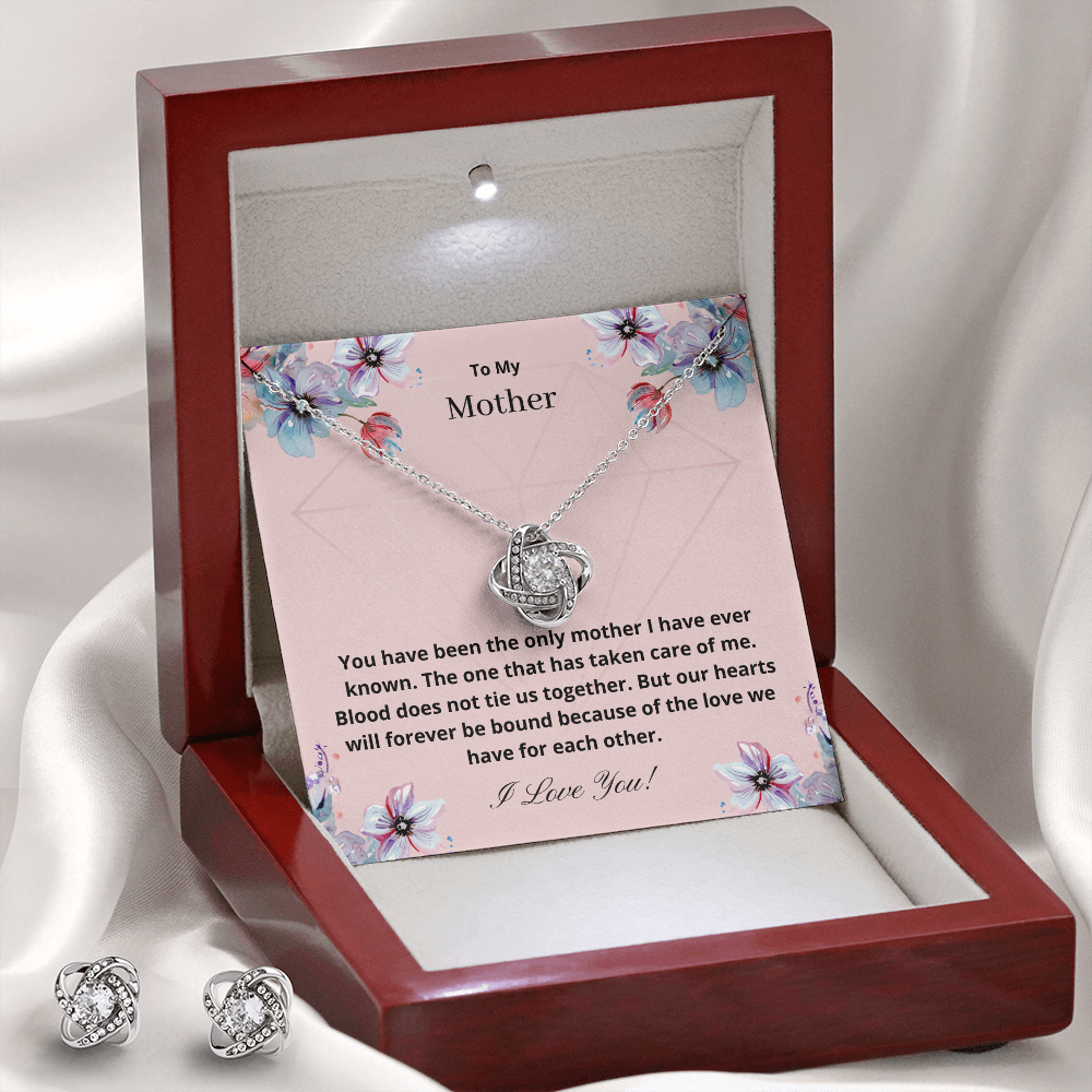 To My Mother. Because of the love we have for each other. I Love You! (Love Knot Earring and necklace set)