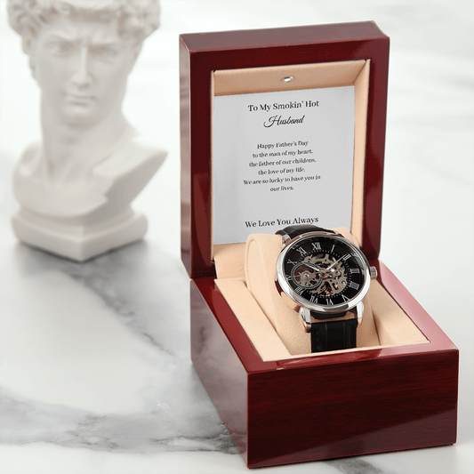 Smokin' Hot Husband. Happy Father's Day (Men's Openwork Watch)(Message Card Personalizer)