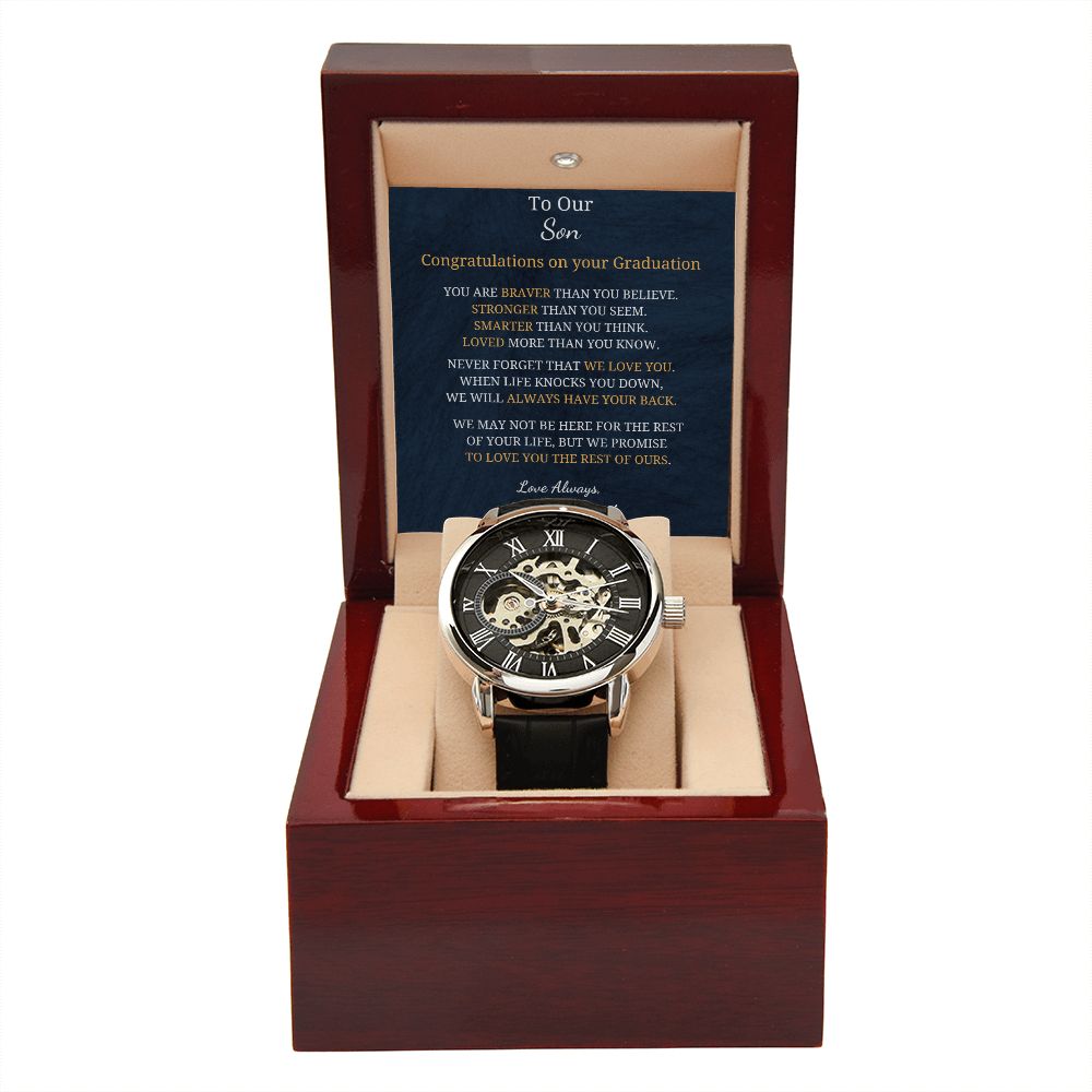 To Our Son - Graduation - Love always - Mum and  Dad (Men's Openwork Watch)