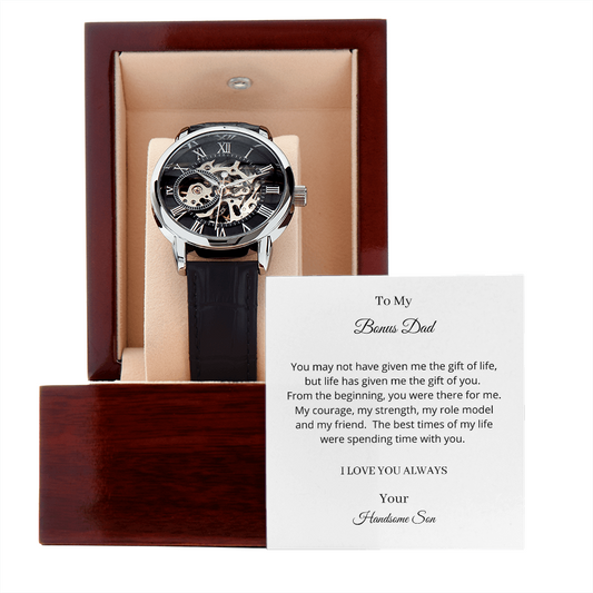 To My Bonus Dad. Life Has Given Me The Gift Of You. (Men's Openwork Watch) (Message Card Personalizer)