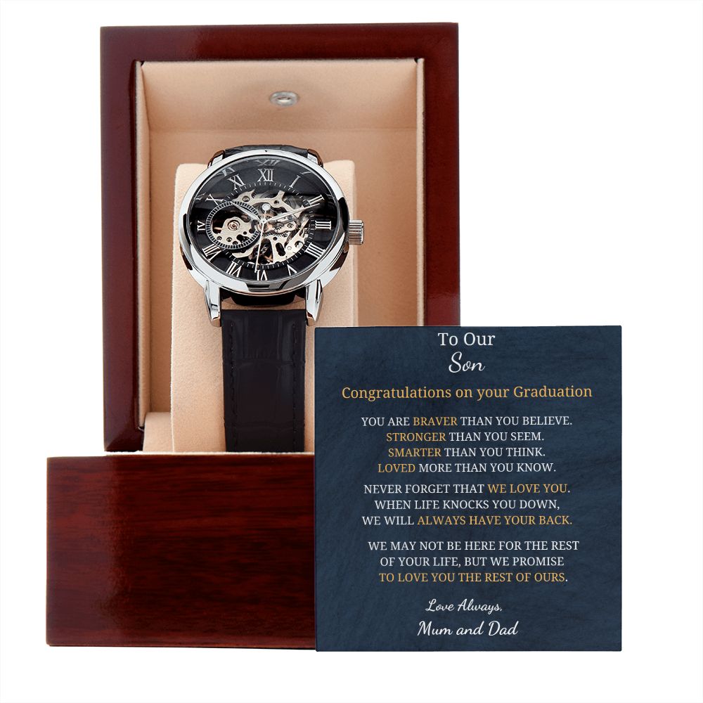 To Our Son - Graduation - Love always - Mum and  Dad (Men's Openwork Watch)