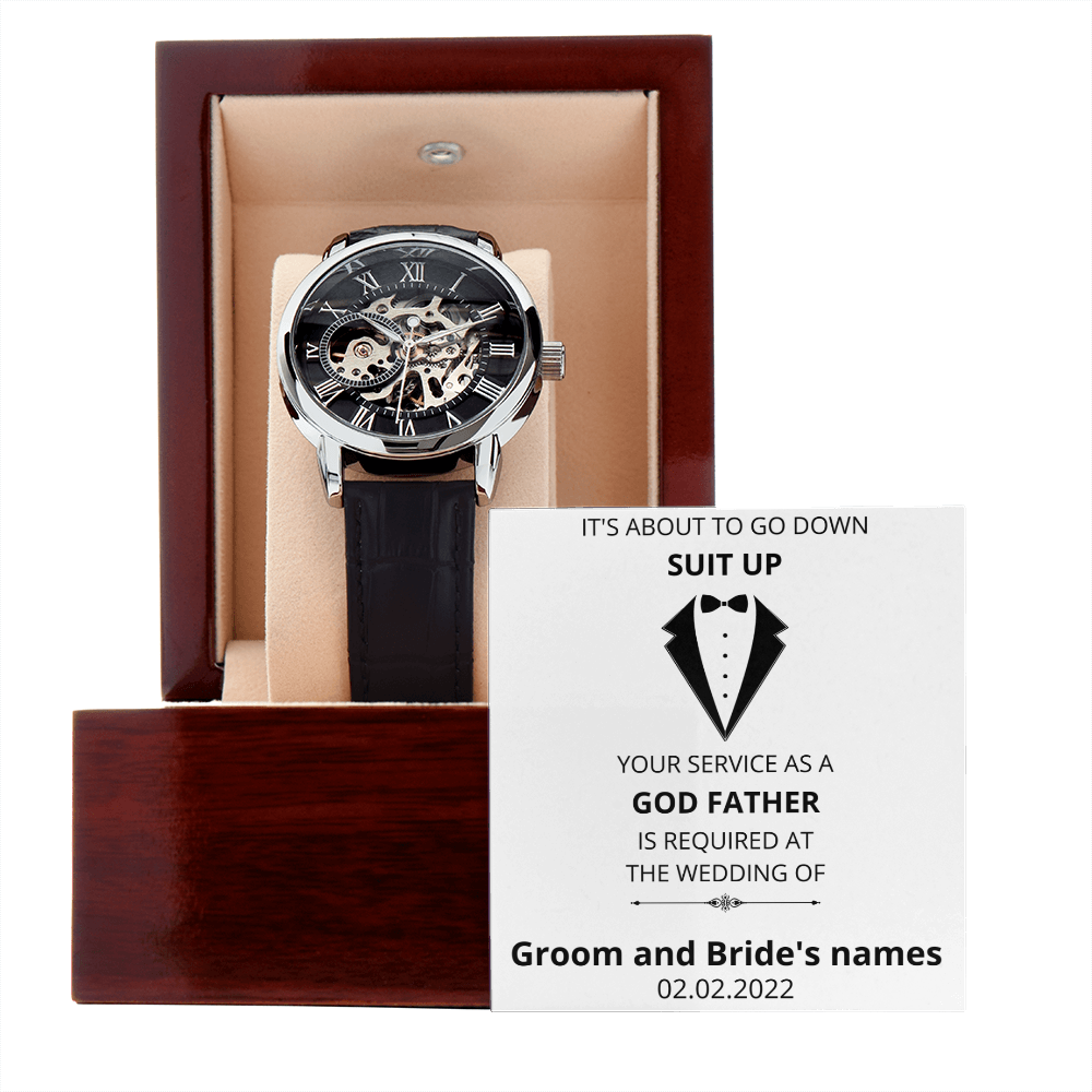 Wedding - Suit Up - God Father (Men's Openwork Watch) (Message Card Personalizer)