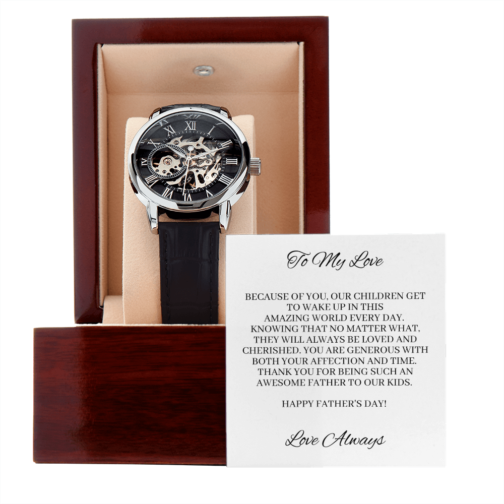 Father's Day - Thank you for being such an awesome Father to our kids - From Wife (Men's Openwork Watch)