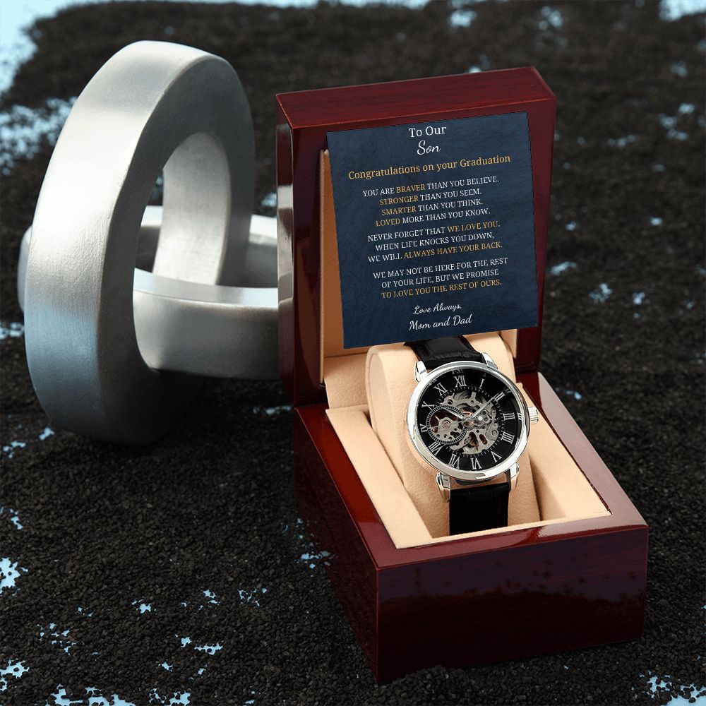 To Our Son - Graduation - Love always - Mom and  Dad (Men's Openwork Watch)