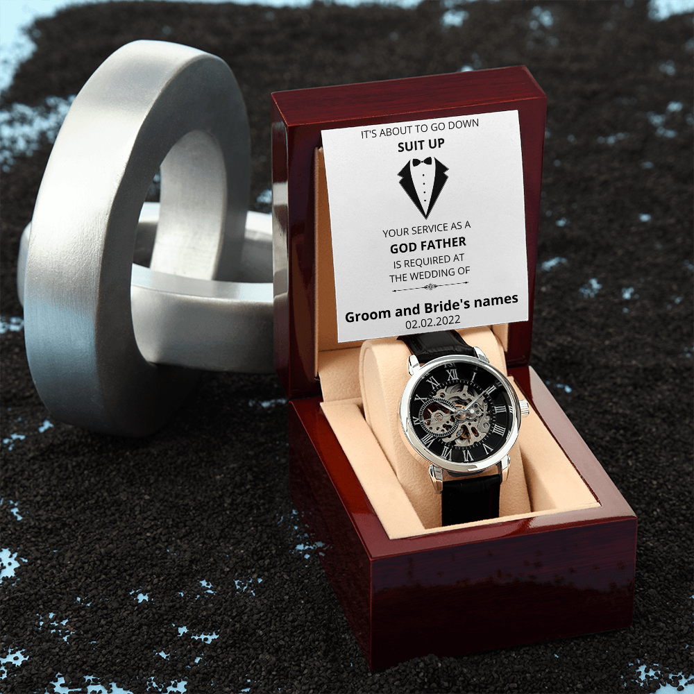 Wedding - Suit Up - God Father (Men's Openwork Watch) (Message Card Personalizer)