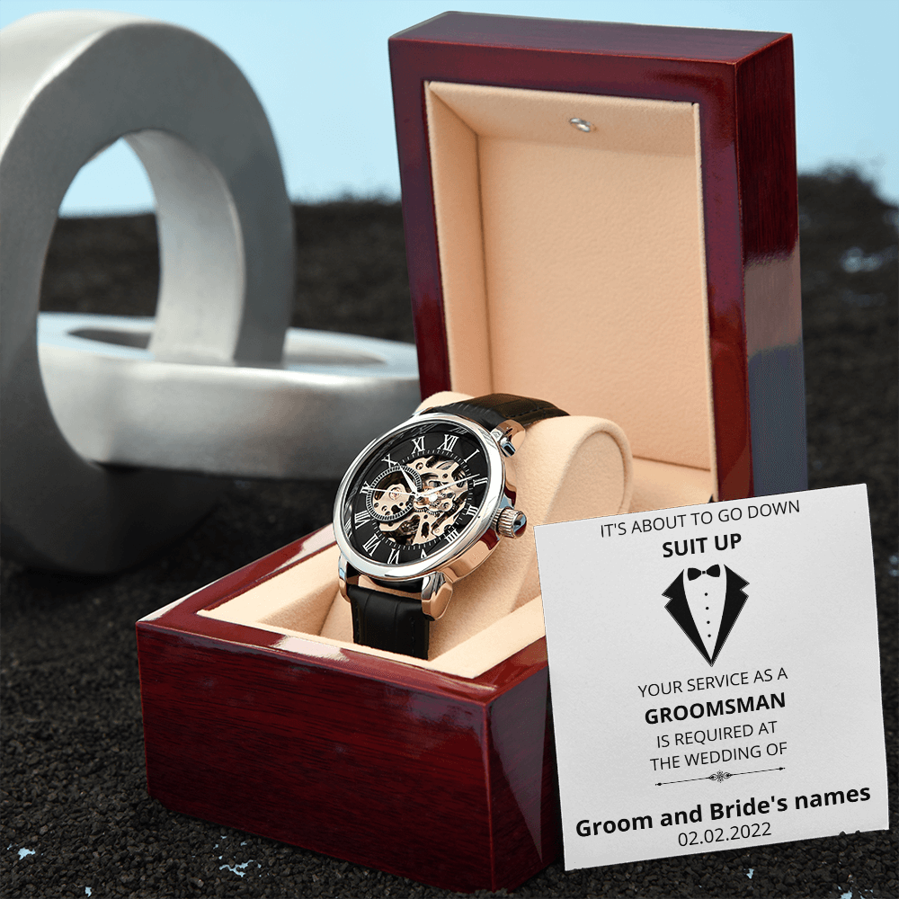 Wedding - Suit Up - Groomsman (Men's Openwork Watch) (Message Card Personalizer)