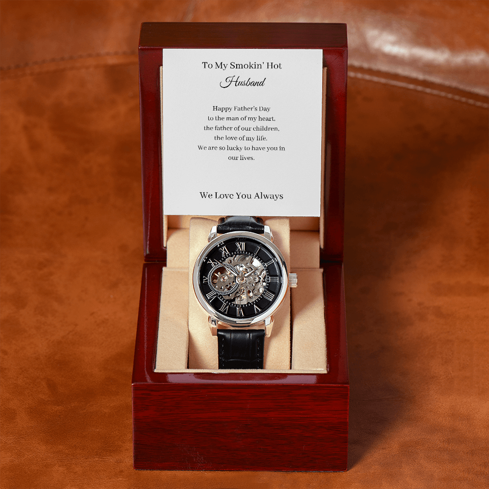 Smokin' Hot Husband. Happy Father's Day (Men's Openwork Watch)(Message Card Personalizer)