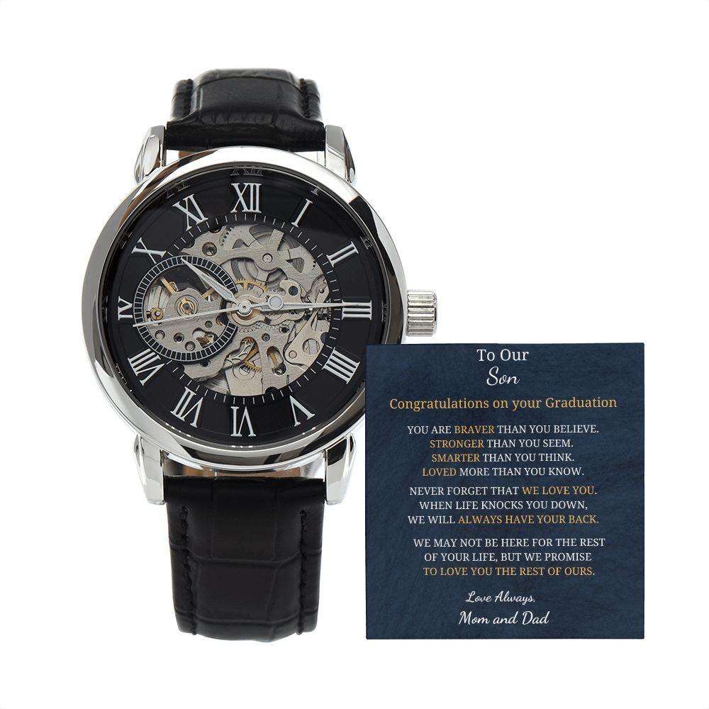 To Our Son - Graduation - Love always - Mom and  Dad (Men's Openwork Watch)