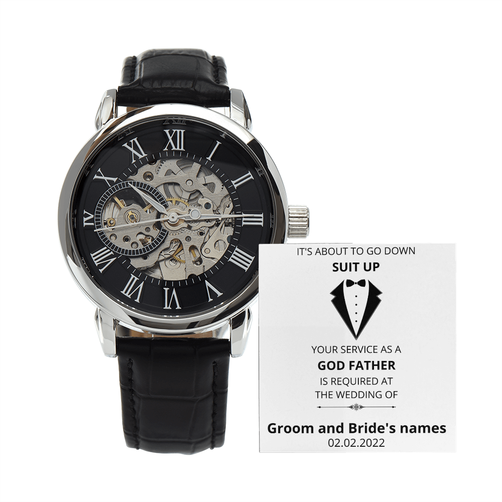 Wedding - Suit Up - God Father (Men's Openwork Watch) (Message Card Personalizer)