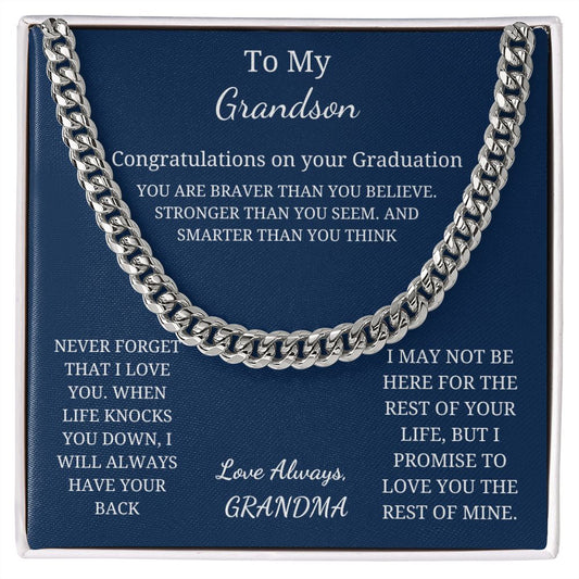 To My Grandson - Graduation - Braver, Stronger, Smarter (Cuban Link Chain necklace)