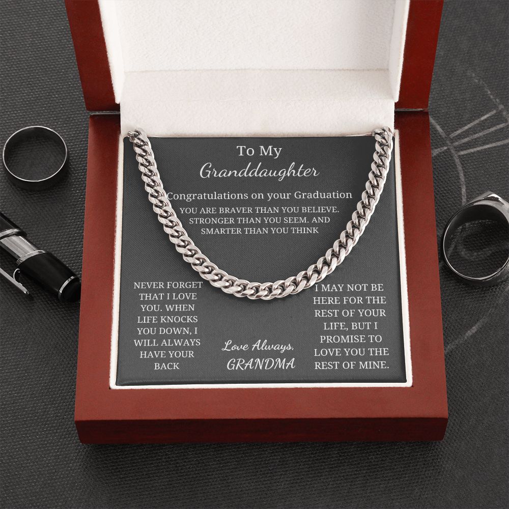 To My Granddaughter - Graduation - Braver, Stronger, Smarter (Cuban Link Chain necklace)