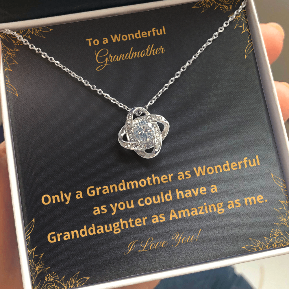 To A Wonderful Grandmother - Amazing Granddaughter - Black and Gold (Love Knot necklace)