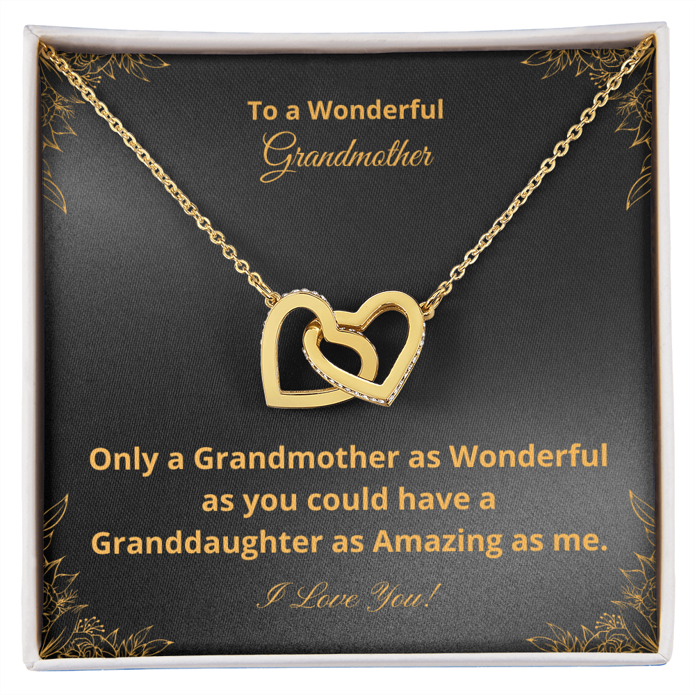 To A Wonderful Grandmother - Amazing Granddaughter - Black and Gold (Interlocking Hearts necklace)