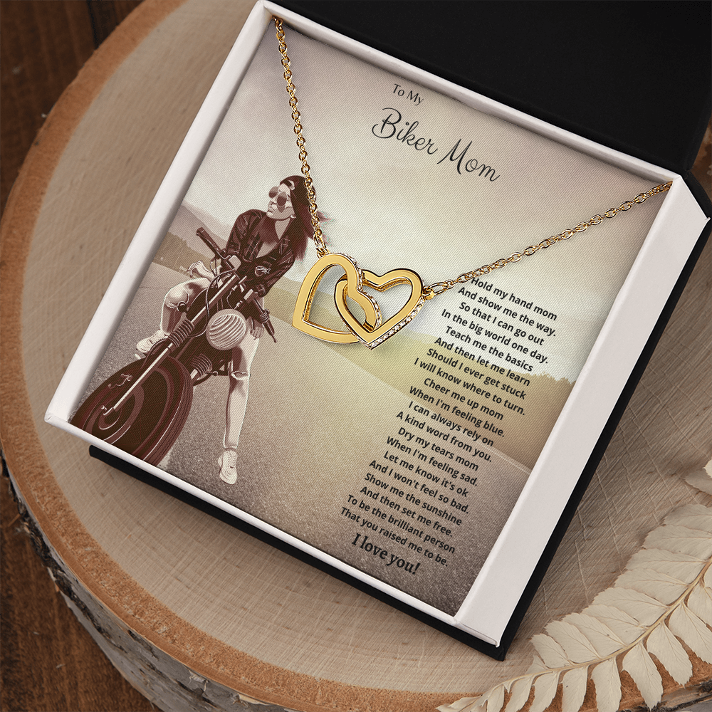 To My Biker Mom. Hold my hand (Interlocking Hearts necklace)