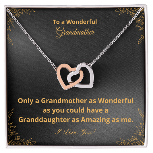 To A Wonderful Grandmother - Amazing Granddaughter - Black and Gold (Interlocking Hearts necklace)