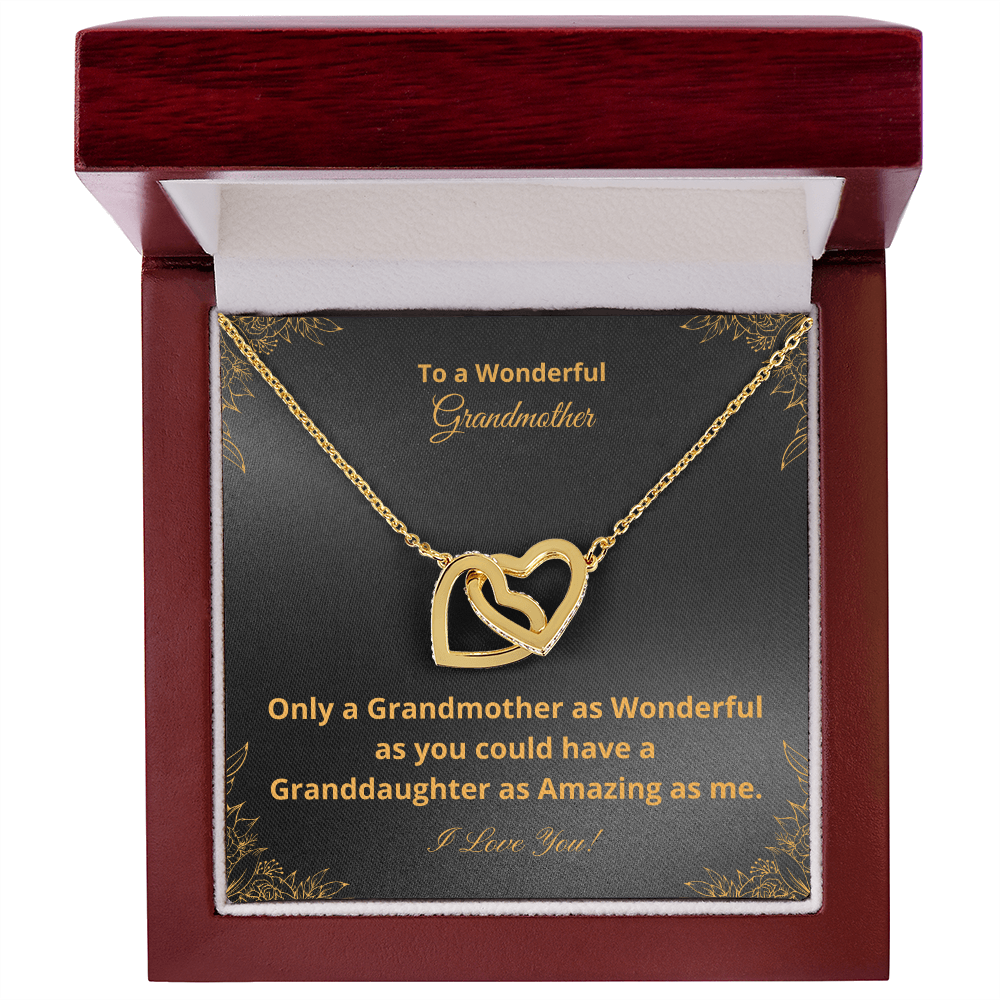 To A Wonderful Grandmother - Amazing Granddaughter - Black and Gold (Interlocking Hearts necklace)