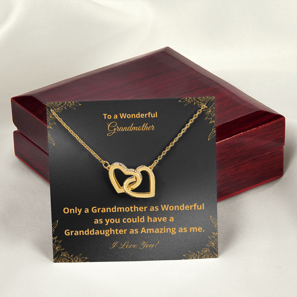 To A Wonderful Grandmother - Amazing Granddaughter - Black and Gold (Interlocking Hearts necklace)