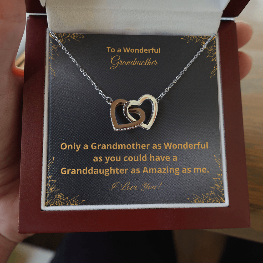 To A Wonderful Grandmother - Amazing Granddaughter - Black and Gold (Interlocking Hearts necklace)