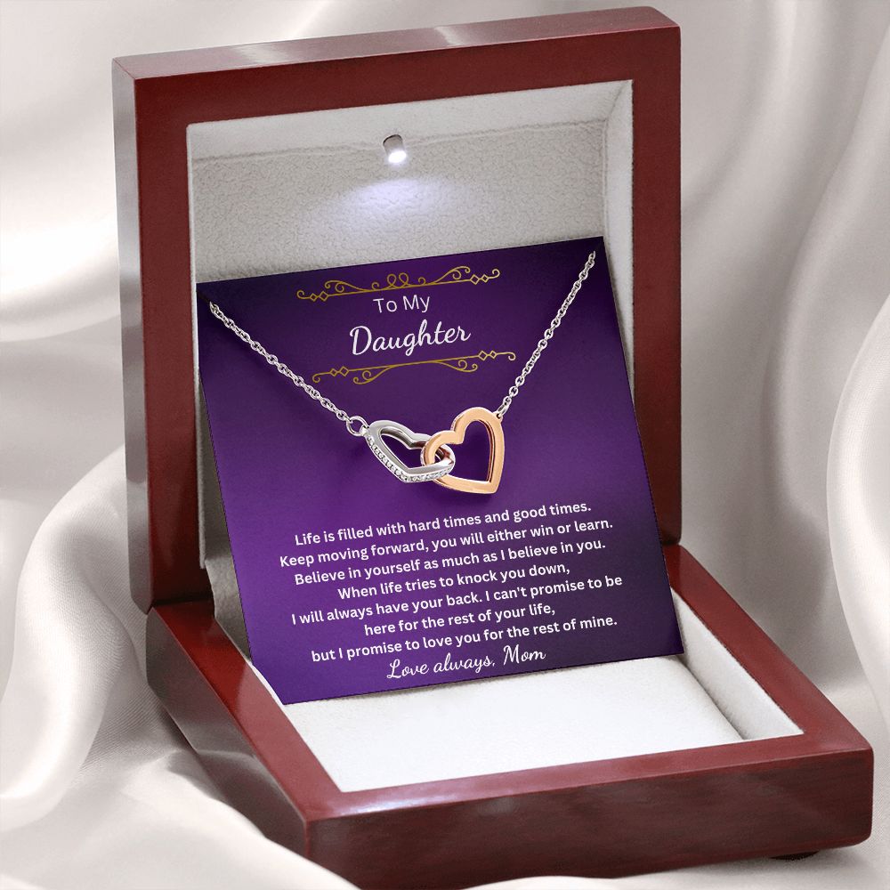 To My Daughter - You either win or learn (Interlocking Hearts necklace)