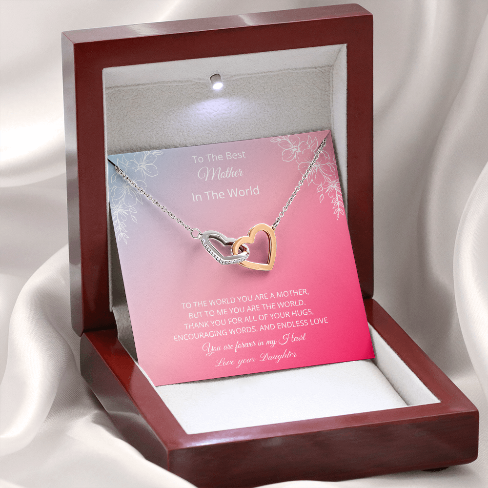 To The Best Mother In The World - Pink (Interlocking Hearts necklace)