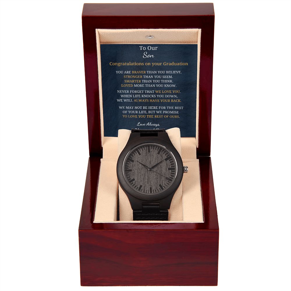 To Our Son - Graduation - Love always - Mum and  Dad (Wooden Watch)