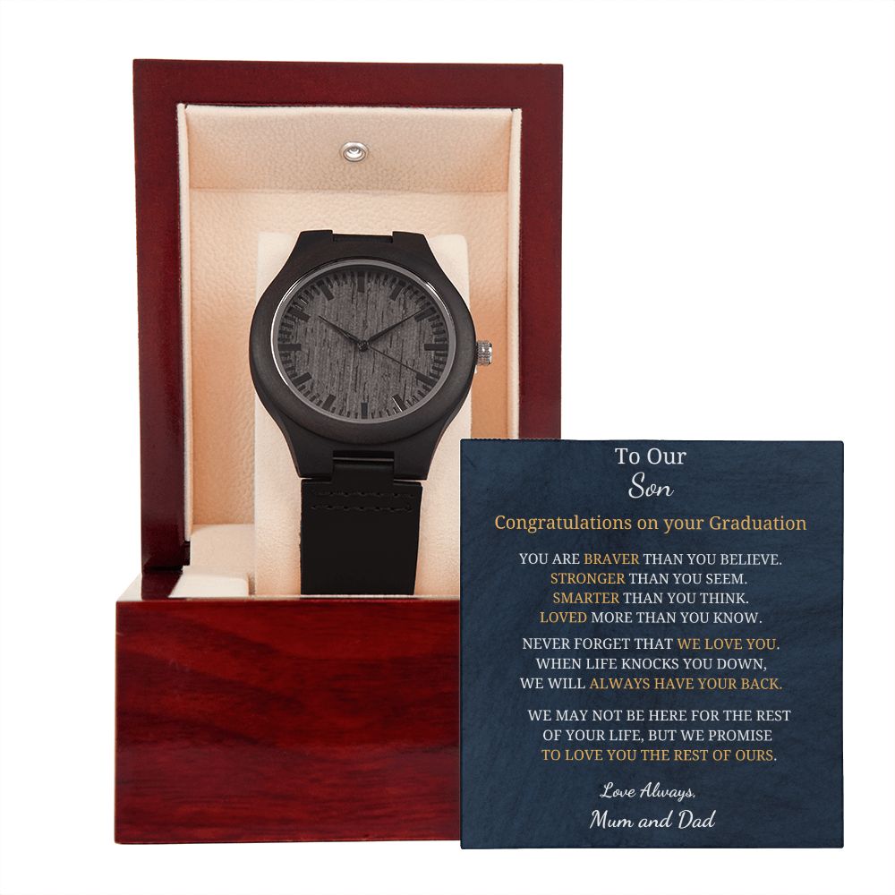 To Our Son - Graduation - Love always - Mum and  Dad (Wooden Watch)