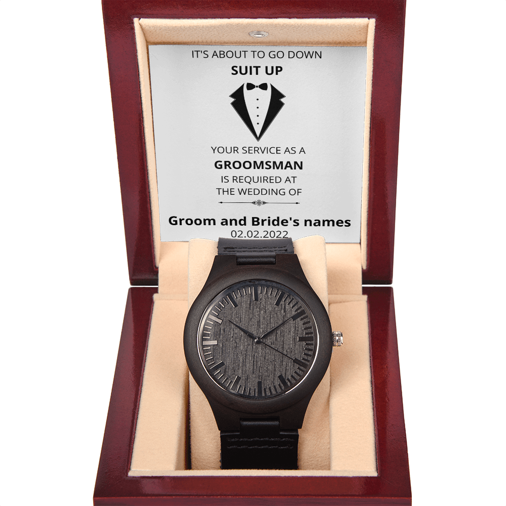 Wedding - Suit Up - Groomsman (Wooden Watch) (Message Card Personalizer)