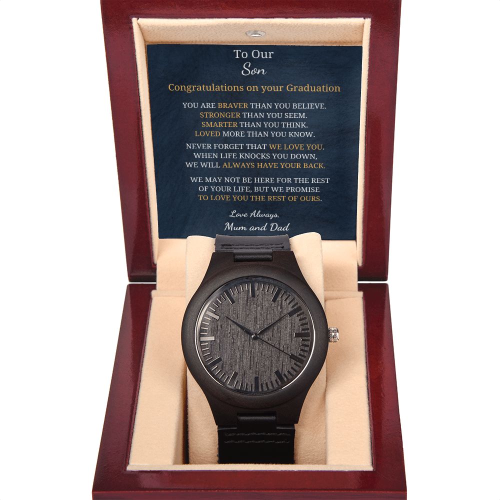 To Our Son - Graduation - Love always - Mum and  Dad (Wooden Watch)