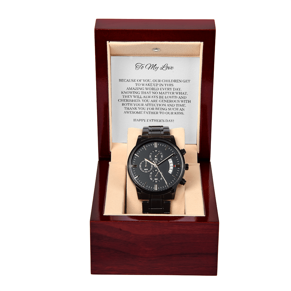 Father's Day - Thank you for being such an awesome Father to our kids - From Wife (Black Chronograph Watch)