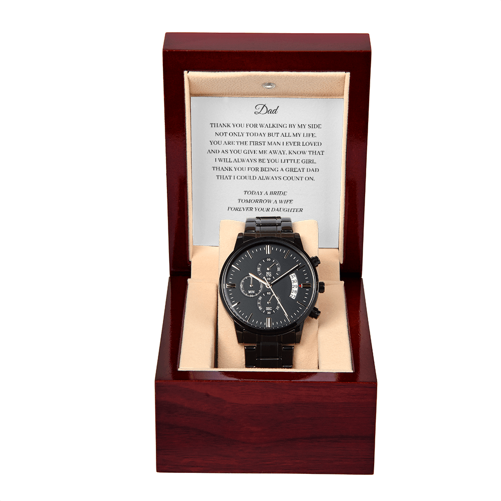 Wedding - Father of the Bride - Thank you for walking by my side - white (Black Chronograph Watch)