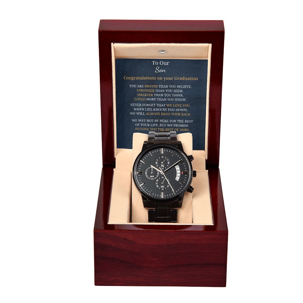 To Our Son - Graduation - Love always - Mum and  Dad (Black Chronograph Watch)