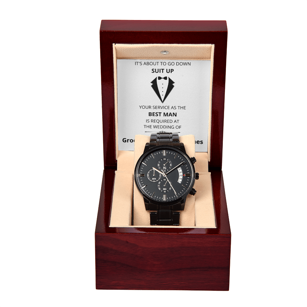 Wedding - Suit Up - Best Man (Black Chronograph Watch) (Message Card Personalizer)