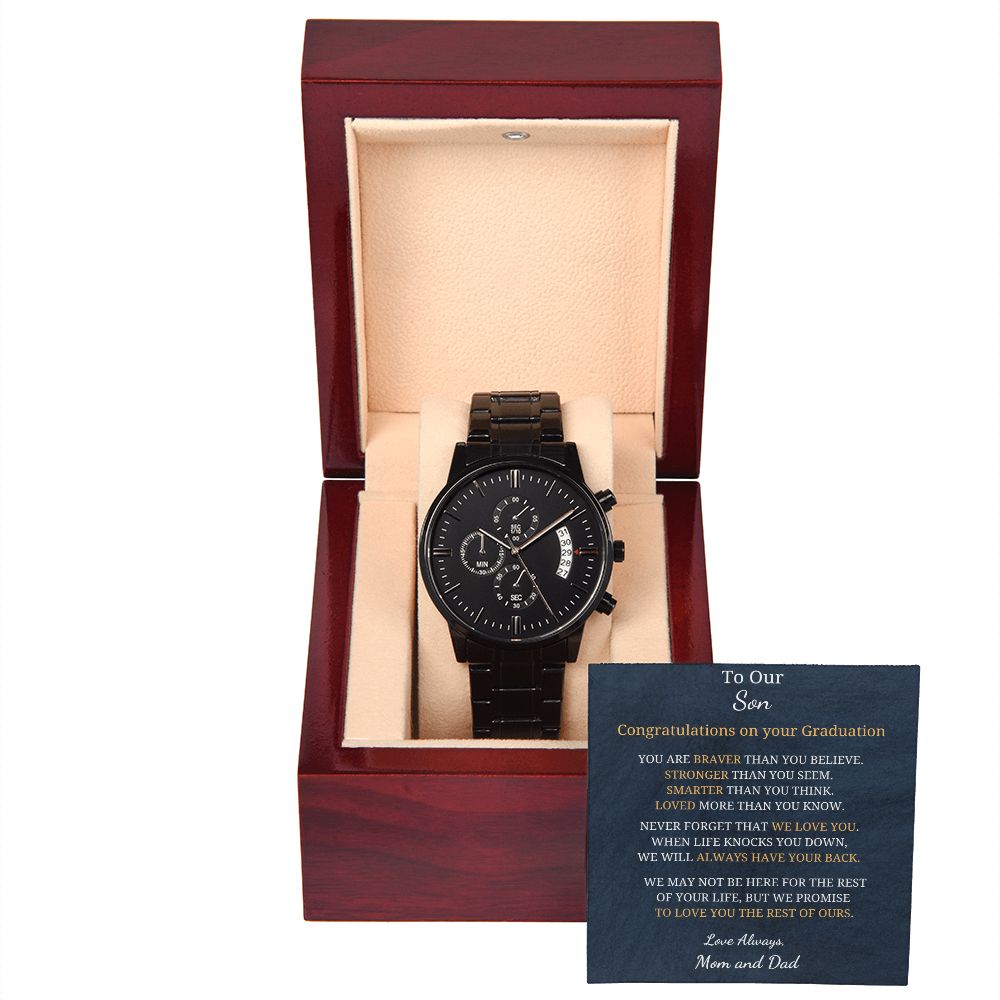 To Our Son - Graduation - Love always - Mom and  Dad (Black Chronograph Watch)