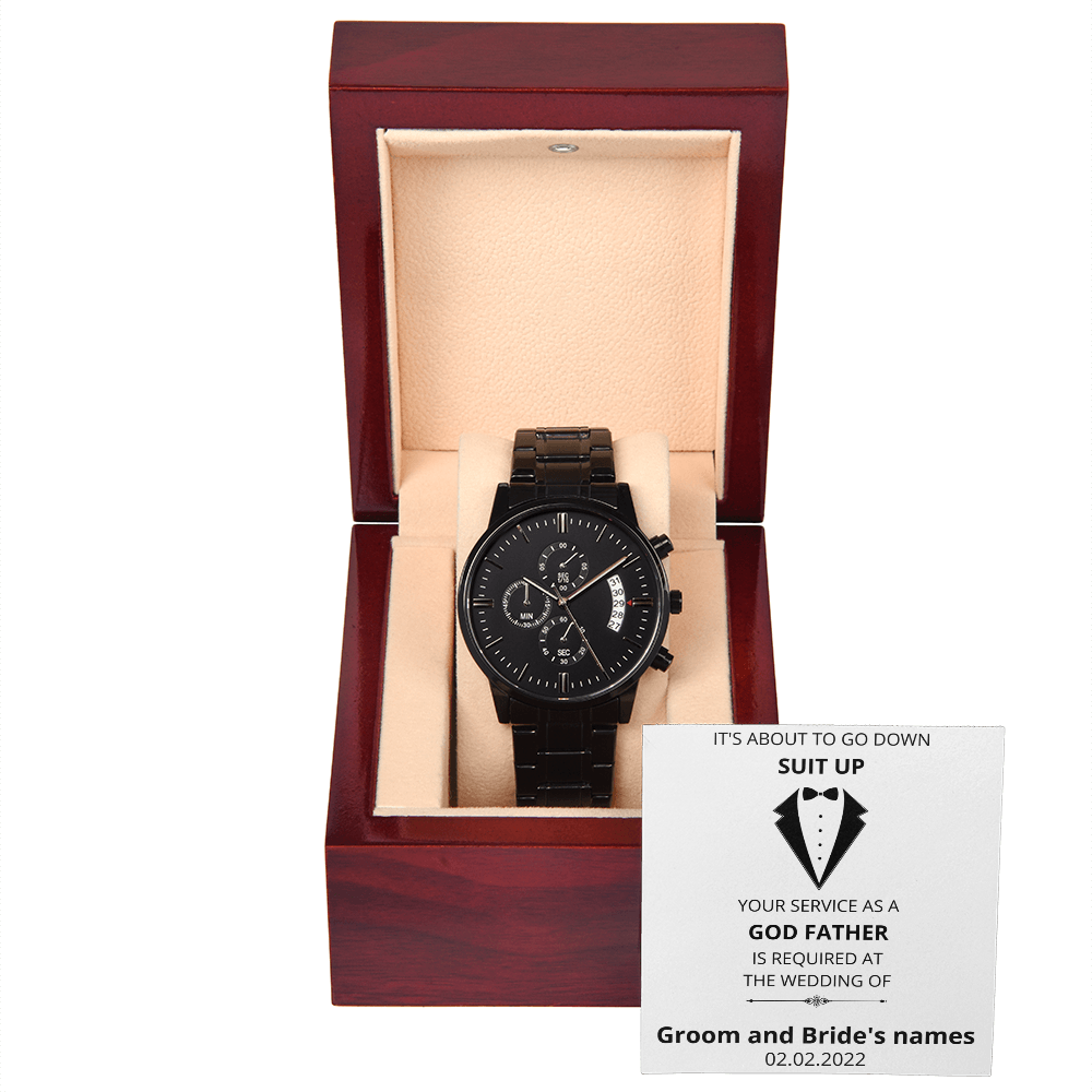 Wedding - Suit Up - God Father (Black Chronograph Watch) (Message Card Personalizer)