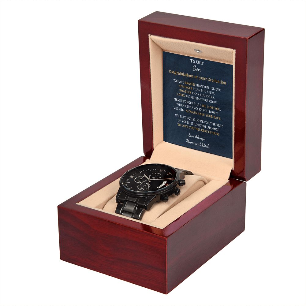 To Our Son - Graduation - Love always - Mum and  Dad (Black Chronograph Watch)