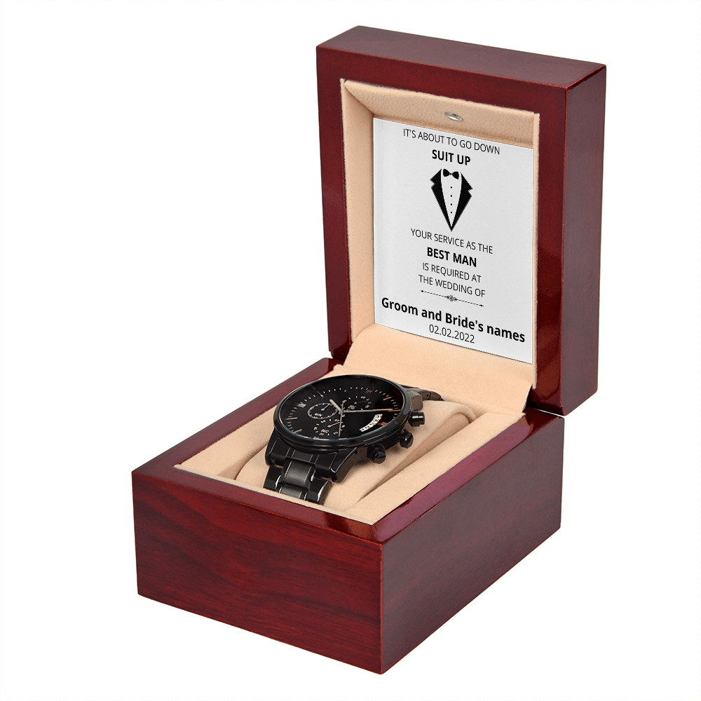 Wedding - Suit Up - Best Man (Black Chronograph Watch) (Message Card Personalizer)