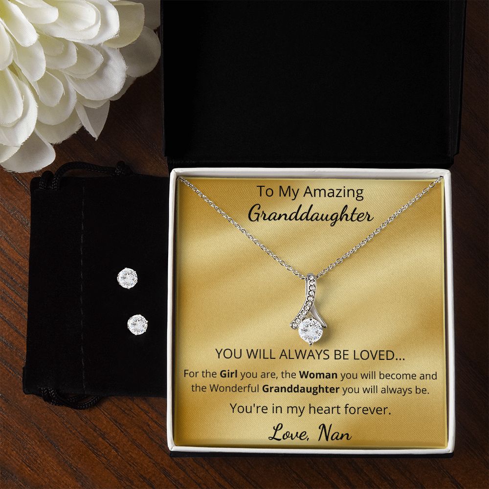 To My Amazing Granddaughter - You're in my heart forever (Alluring Beauty necklace and Earring set)