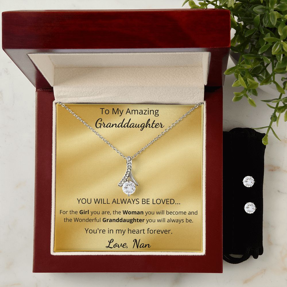 To My Amazing Granddaughter - You're in my heart forever (Alluring Beauty necklace and Earring set)