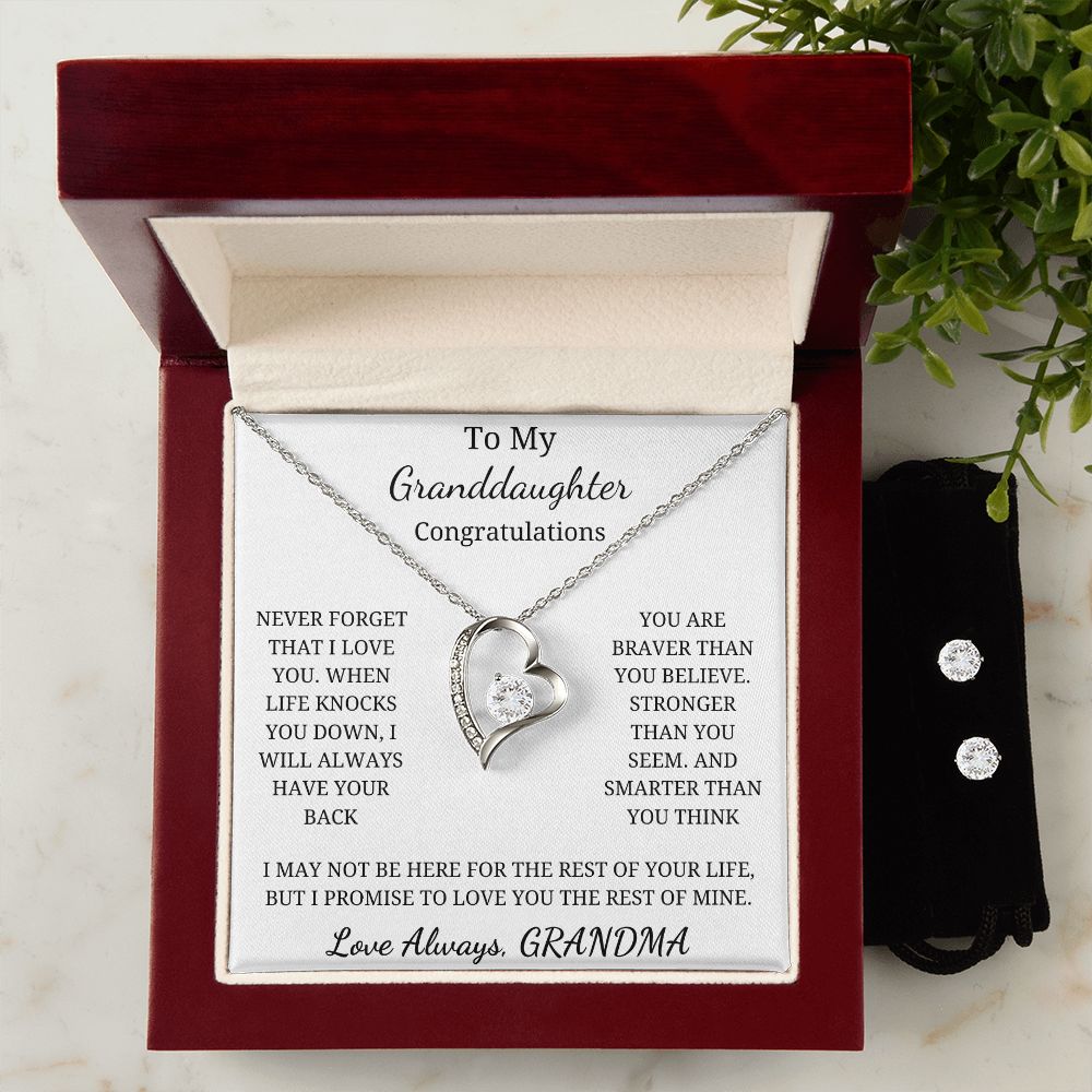 To My Granddaughter - Congratulations (Forever Love necklace and CZ Earrings set)