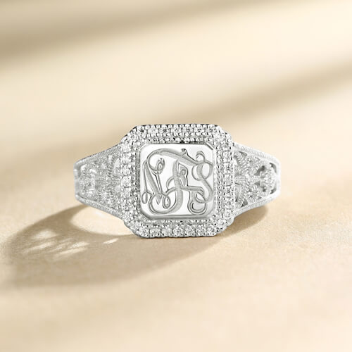 Personalized Monogram Ring With Cubic Zirconia