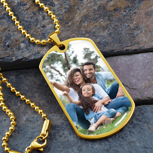 Dog Tag Upload Your Photo and Engraving - Family - Father's Day Gift (Ball Chain necklace)