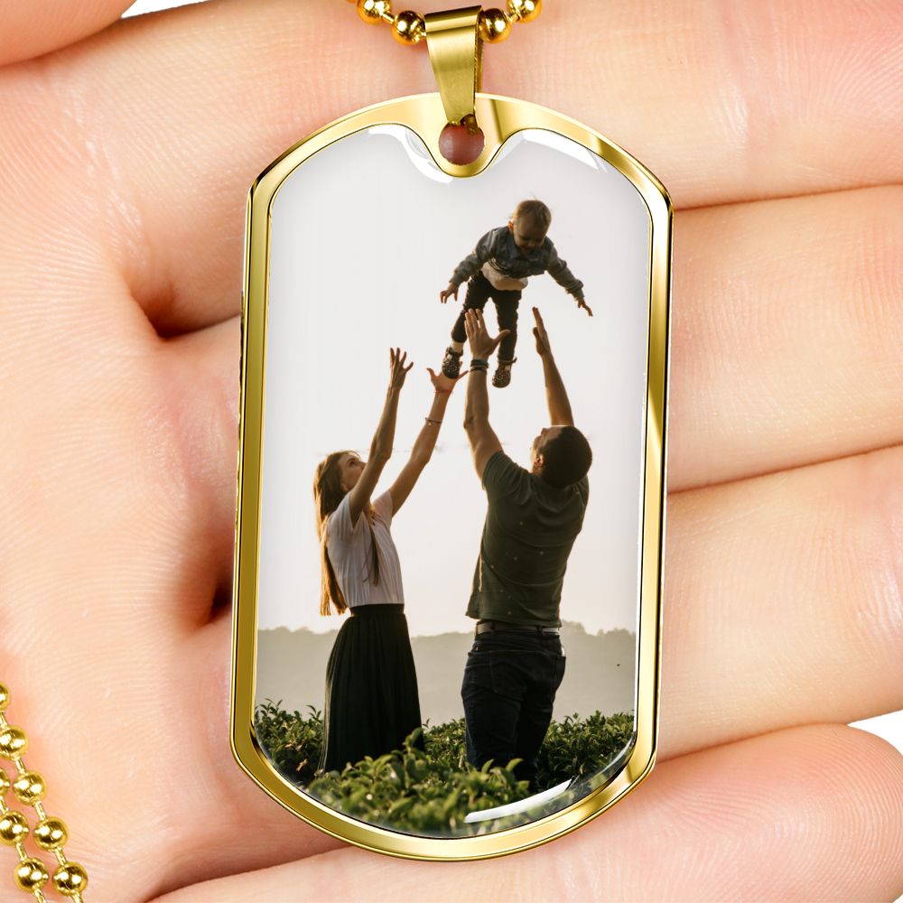 Dog Tag Upload Your Photo and Engraving - Family - Father's Day Gift (Ball Chain necklace)