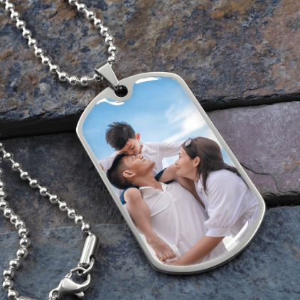 Dog Tag Upload Your Photo and Engraving - Family - Father's Day Gift (Ball Chain necklace)